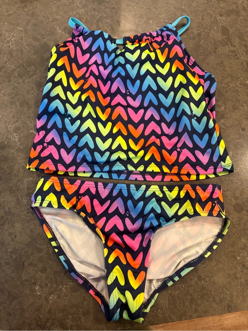 Lands' End Girls' Rainbow Heart Tankini - Neon Multi size 7